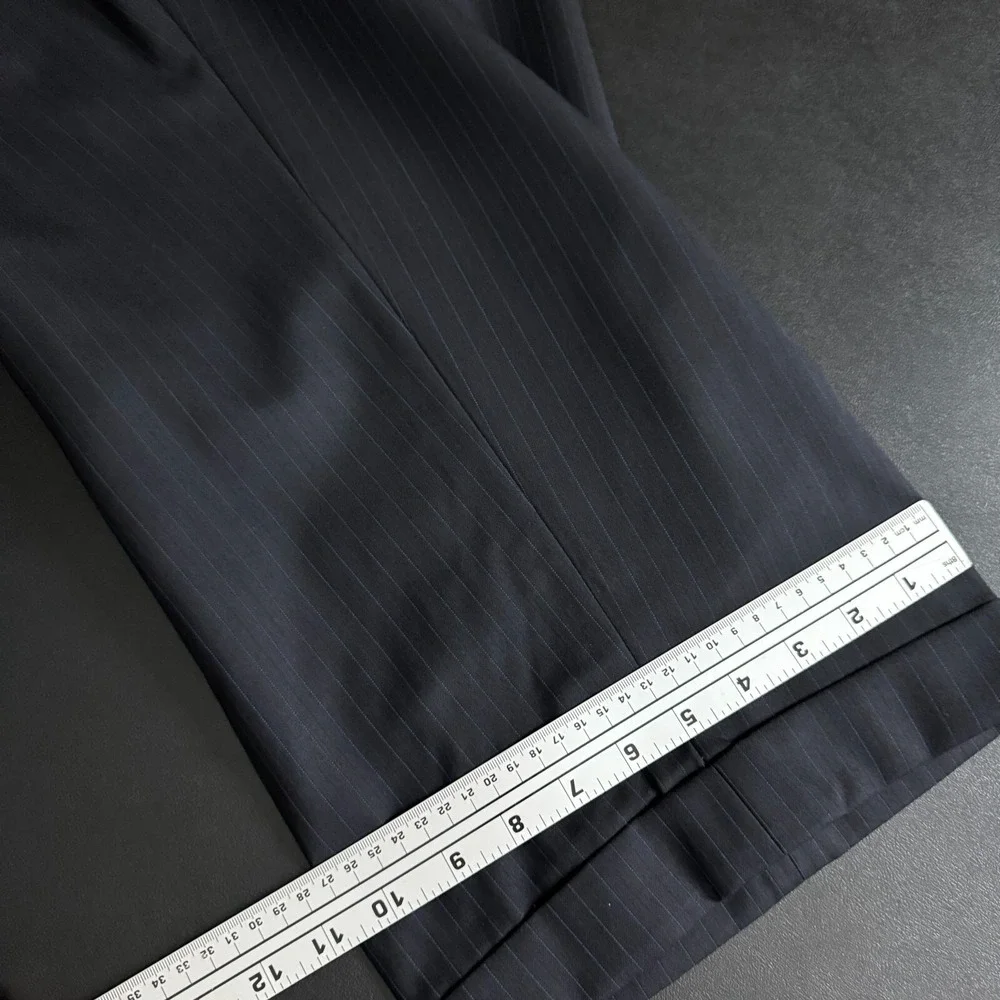 Royal Classic Suit Mens 60S 58W‎ Navy Blue Pinstripe Pleated Cuffed Wool Blend